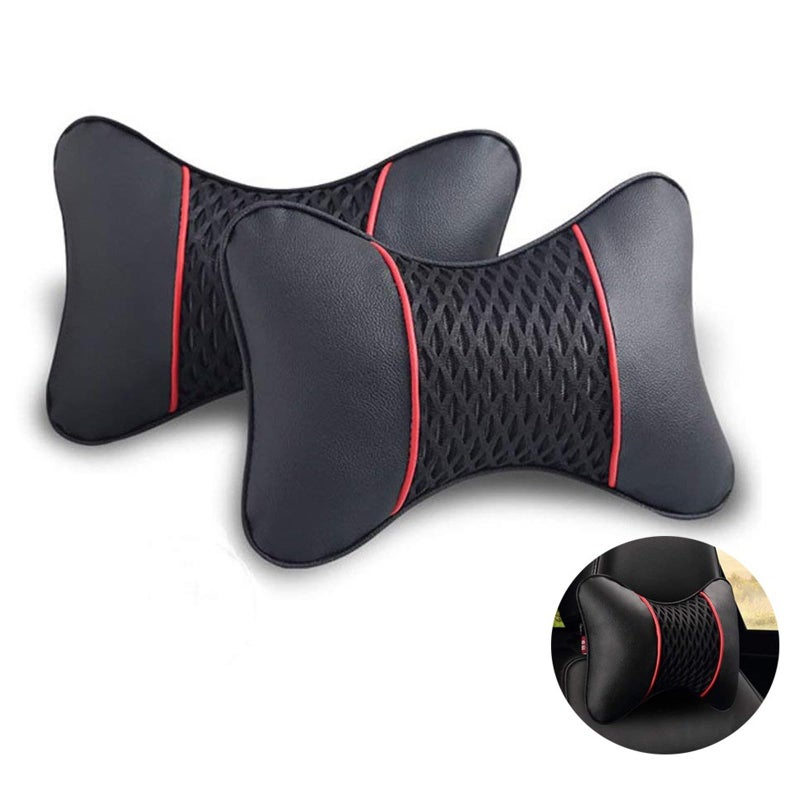 VVHOOY Car Neck Pillow 2 PCS,Universal Soft Breathable Leather Car Neck Pillow Comfortable Head Neck Rest Support Cervical Pillow for Travel Car Seat Driving & Home - Image 1